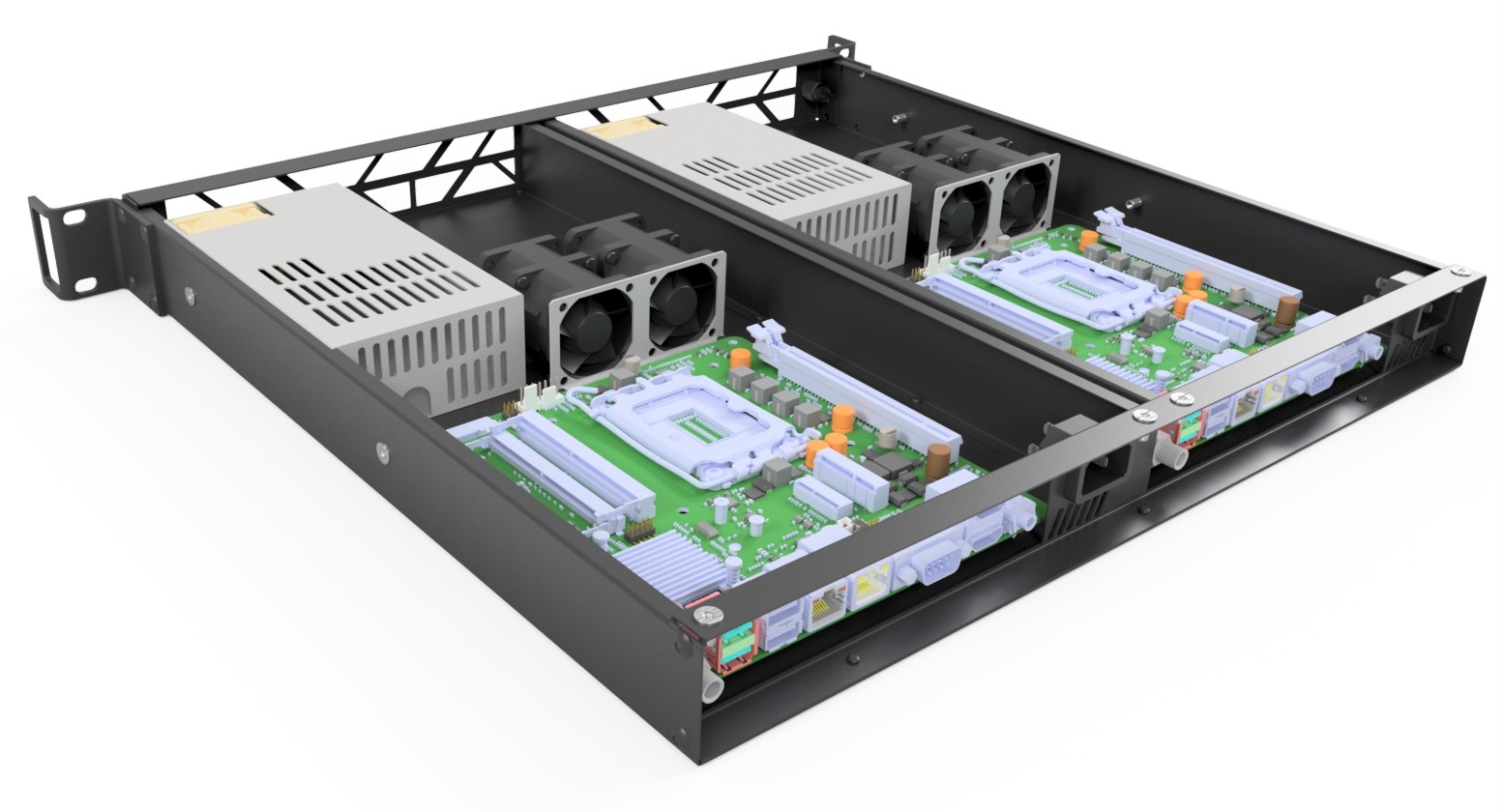 ELG-1U-Dual-ITX montado com duas placas-mãe
